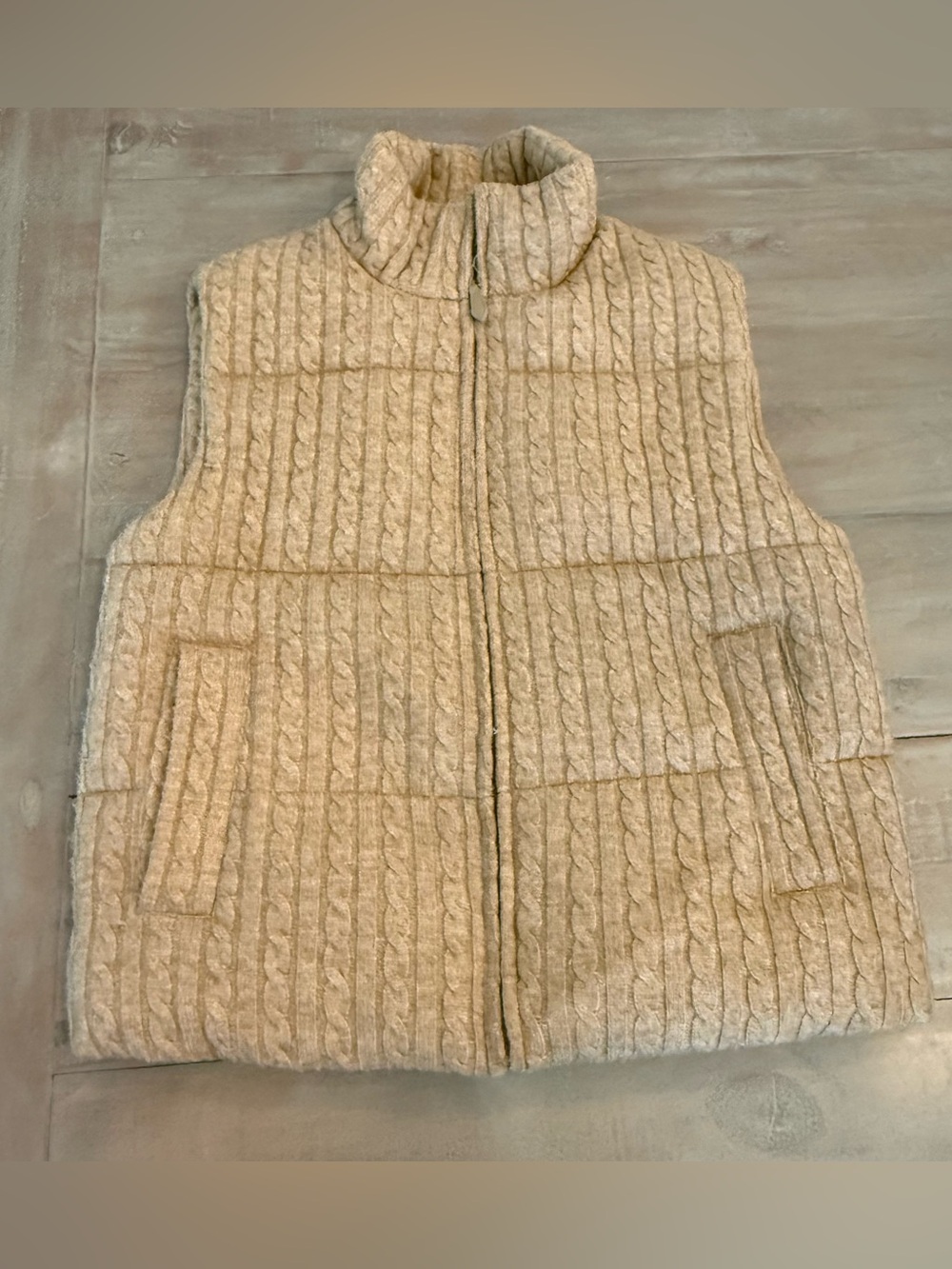 LIME Tan Puffer Vest Cable Knit Thick Heavy Warm Sz XS / S Preowned